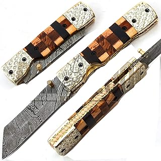 PAL 2000 KNIVES FOL-9606 Handmade Damascus Steel Pocket Knife Ram Horn Handle - PAL 2000 KNIVES