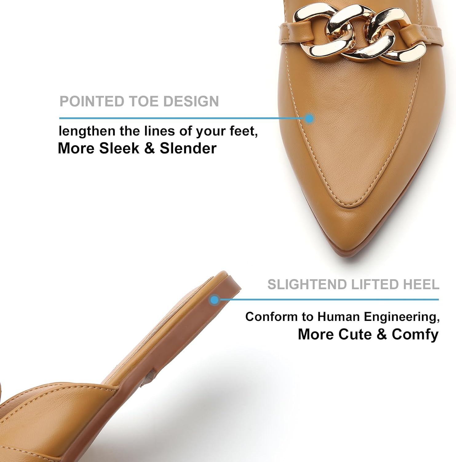 Metal Chain Decor Flat Mules for Women Closed Pointed Toe Slip on Loafers Slides Backless Mules Shoes - Image 4