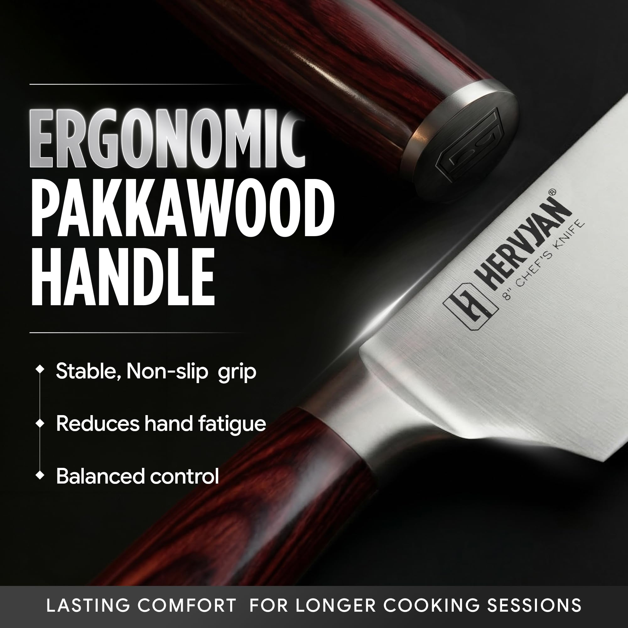 8 Inch Professional Chef Knife 13°–15° Edge German-Inspired Precision Blade High-Carbon Stainless Steel, Ergonomic Pakkawood Handle, Blade Guard and Gift Box for Home Cooks and Restaurants — Amazon image 8