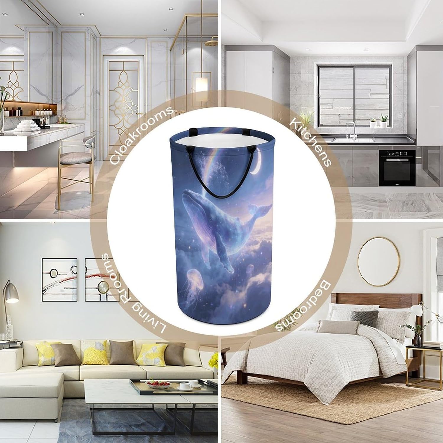 Dreams of Whales in The Clouds Laundry Hamper 86L Waterproof Collapsible Clothes Basket with Double Handles Freestanding Foldable Laundry Basket Large Clothes Hamper for Bathroom