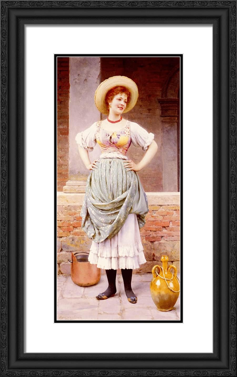 ArtDirect De Blaas, Eugene 16x24 Gold Ornate Framed Art Print with Double Matting Titled: An Affectionate Glance-ARC-06299