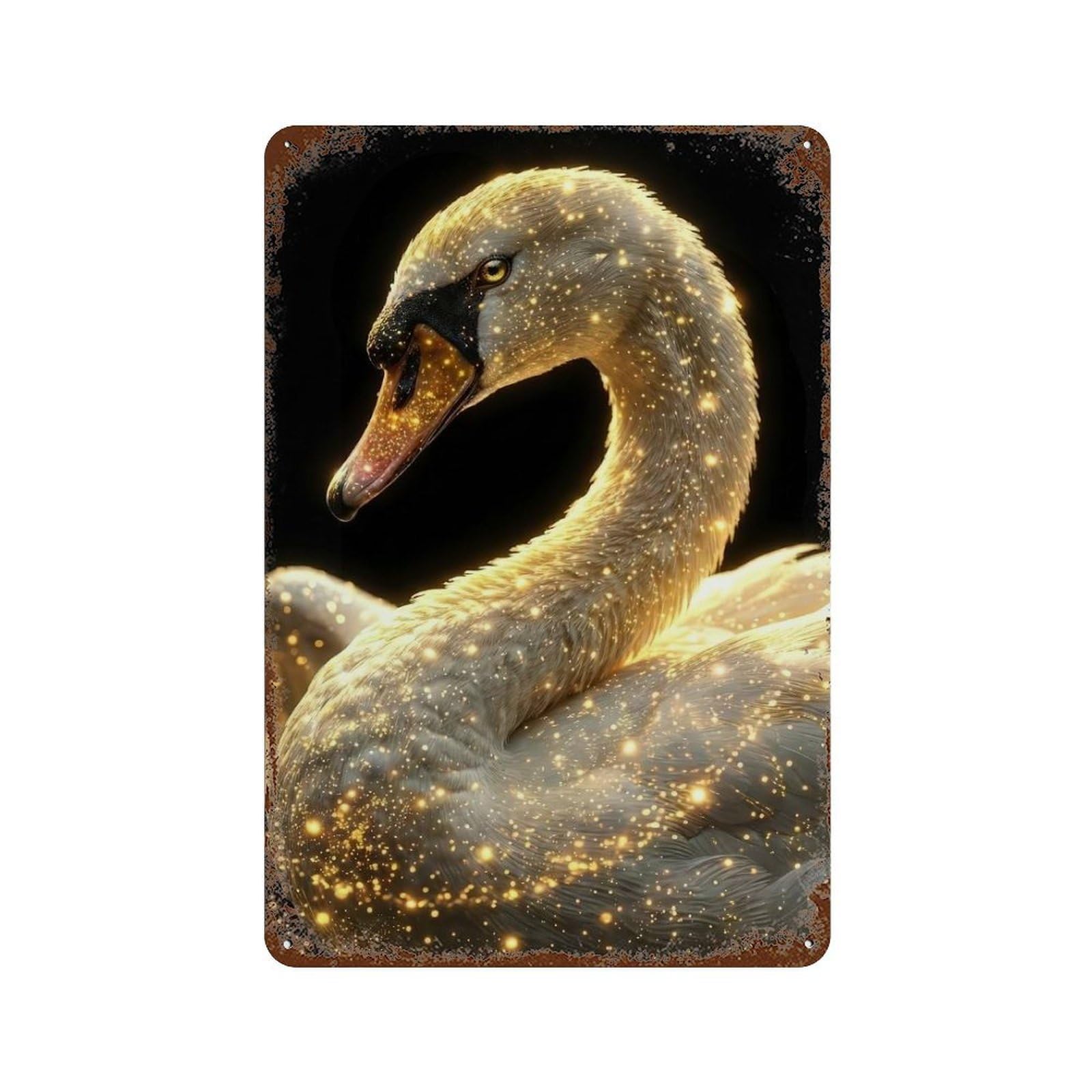 Golden Swan Aged Metal Wall Plaque 11.8"x7.9", Ideal for Garage, Bar And Workshop Decor