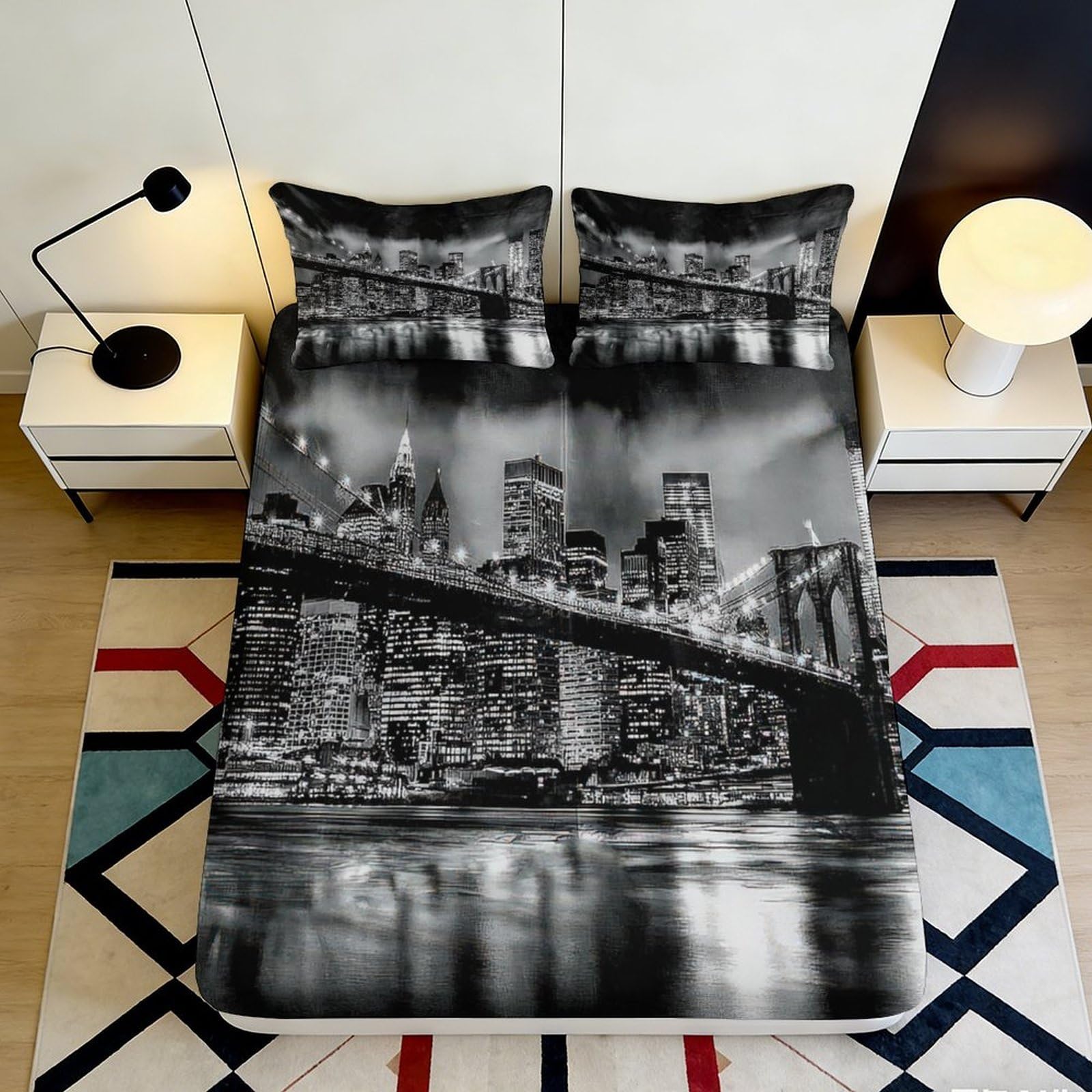 3D Printed Abstract Colour Fitted Sheet Microfiber Non-Slip Deep Pocket Abstract Mattress Fitted Cover Washable 90x200x25cm