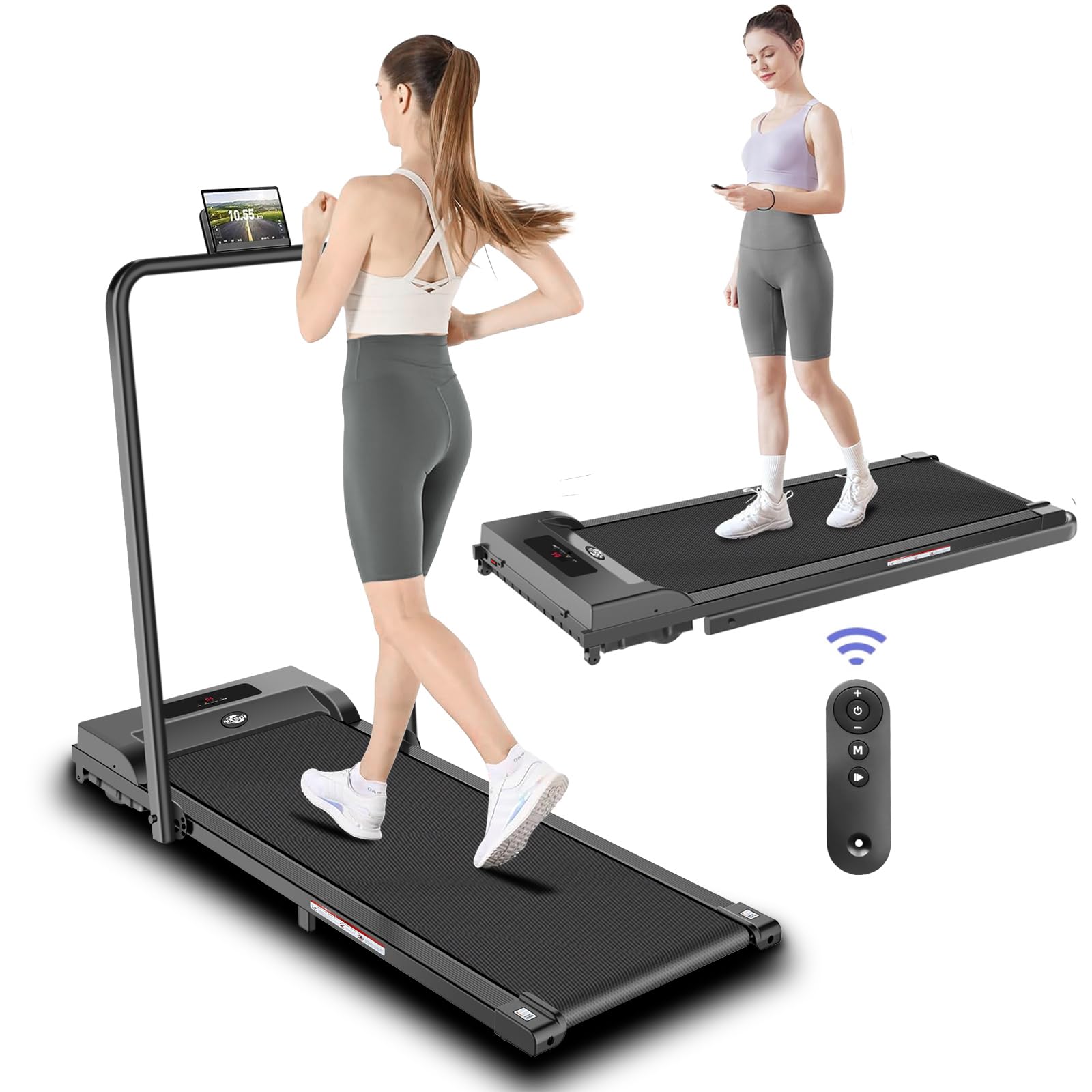Walking Pad Treadmill, Foldable Treadmills with Handle Bar, 2.5HP Portable Folding Treadmill with Remote Control, 2 in 1 Under Desk Treadmill for Home Office, Small Treadmill, 300lb
