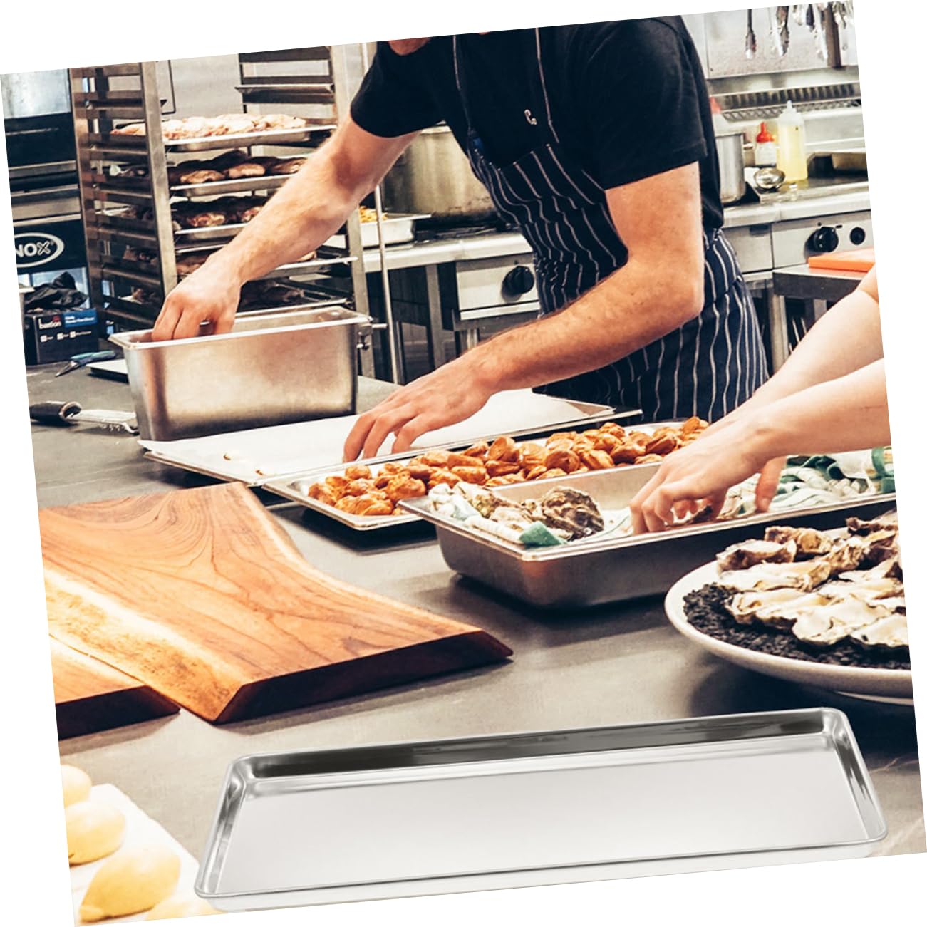 STOBAZA Roll Steaming Plate Stainless Steel Rectangular Food Tray Home Storage Tray for Dishes