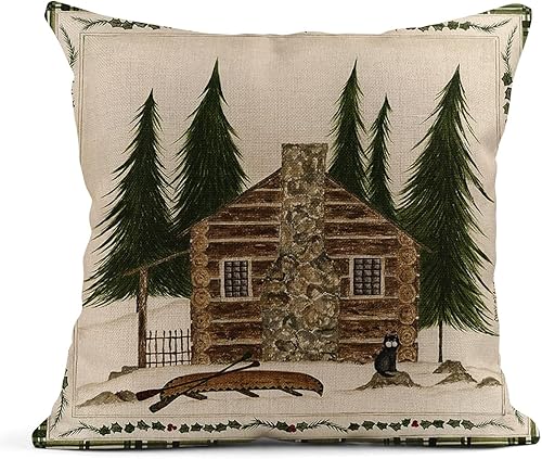 Miniatura 2 de rouihot Juego de 4 fundas cuadradas de lino para almohadones de 18 x 18 pulgadas, diseño de oso de alce, montaña, decoración del hogar, fundas de