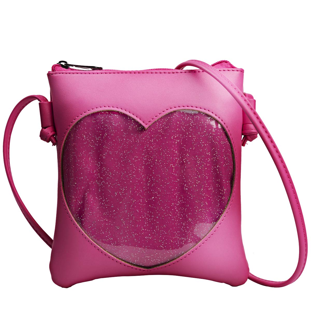 PG6Adjustable Zipper Small Clear Heart Cross-Body Ita Bag Cell Phone Wallet Shoulder Purse