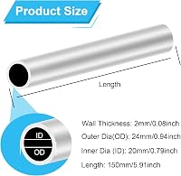 LAVMHAB 6063 Alumínium Körcső 24x20mm - 2mm Falvastagságú 150mm Hosszú Ezüst Csövek Ipari és Dekorációs Felhasználásra (2 db) 2