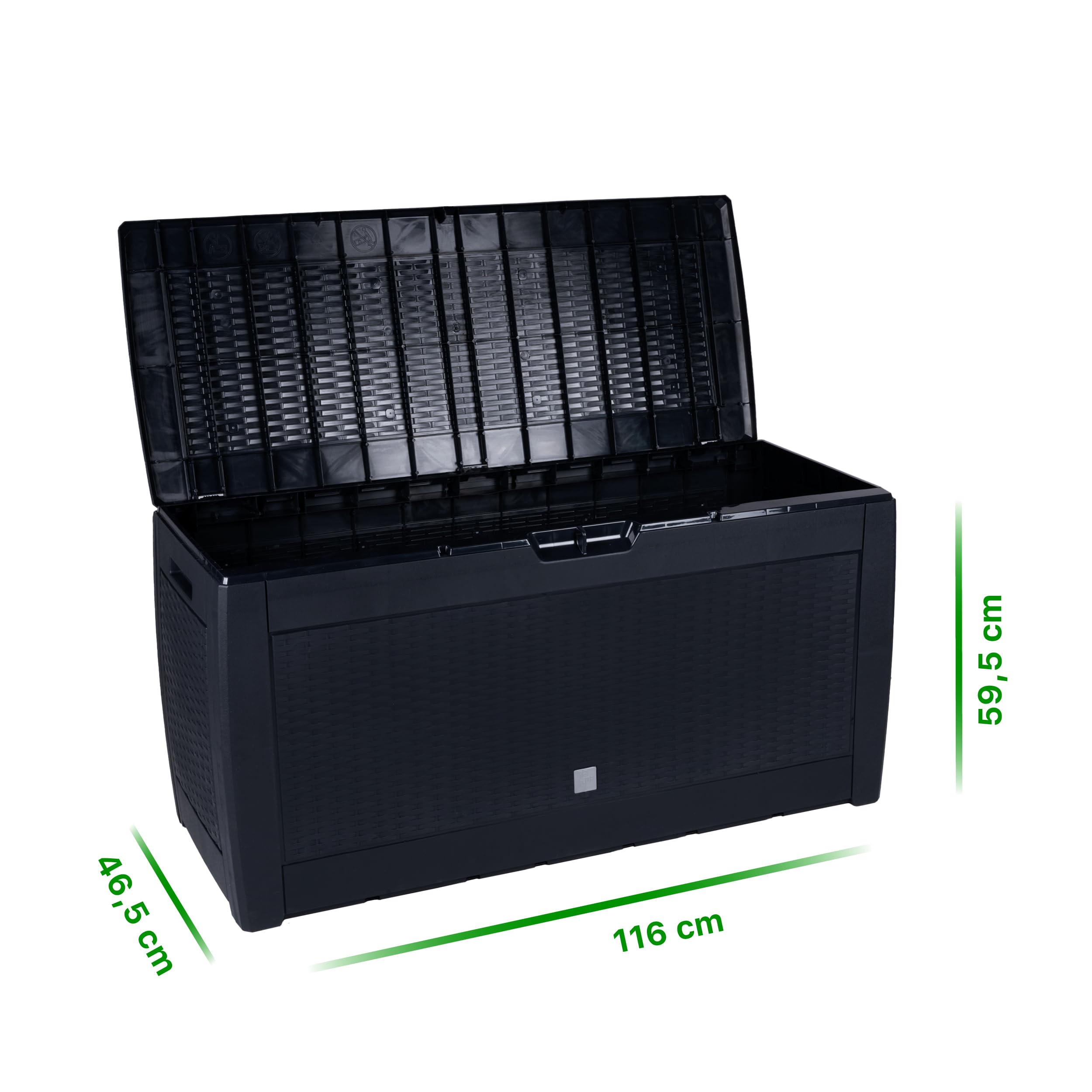 Lifetime Garden Aufbewahrungsbox mit Deckel, Gartenbox mit Rollen, Kunststoff Gartenschrank 310L, Auflagenbox Wasserdicht 119x48x60cm, Wasserdichte Gartenkissenbox, Schwarz