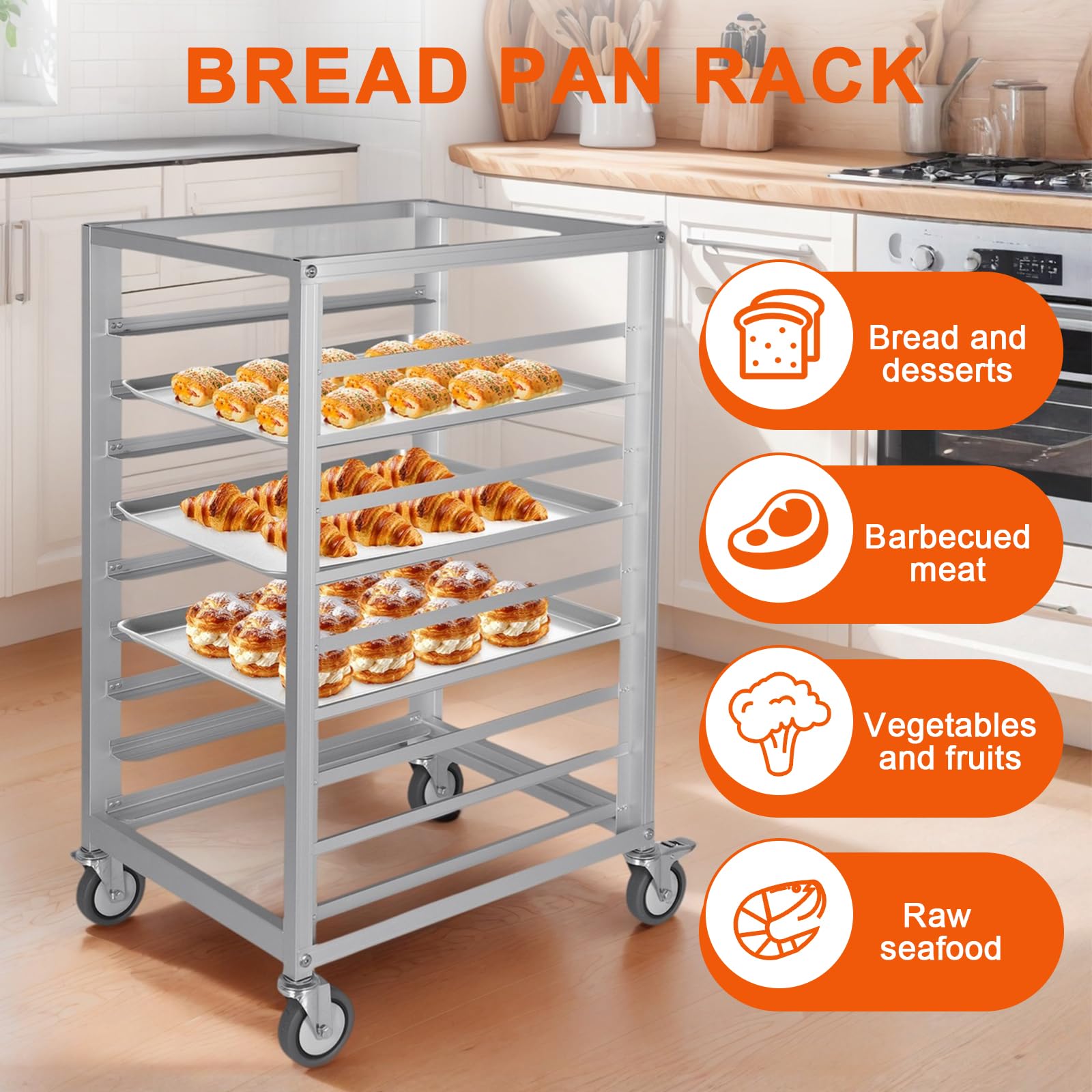 Estante de aluminio de 9 niveles con espacio de 3 pulgadas para el hogar, cocina comercial, panadería, panadería, con ruedas de freno, bandeja de cocina comercial, para restaurante, cafetería