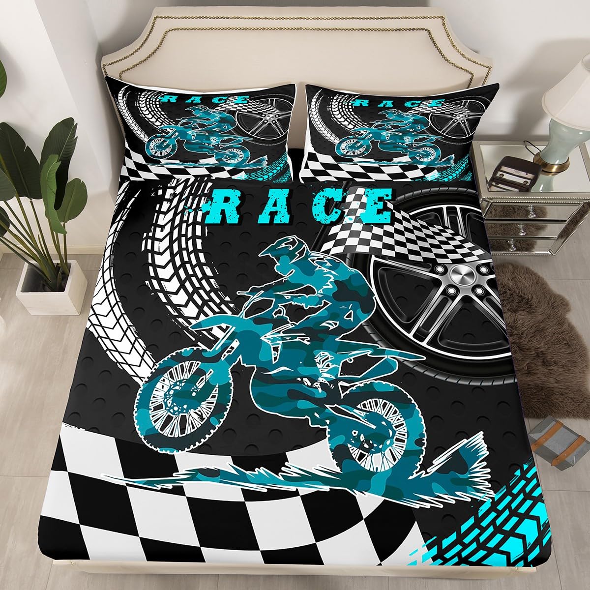 Drap de lit sports extrêmes et moto de course housse matelas 90x190