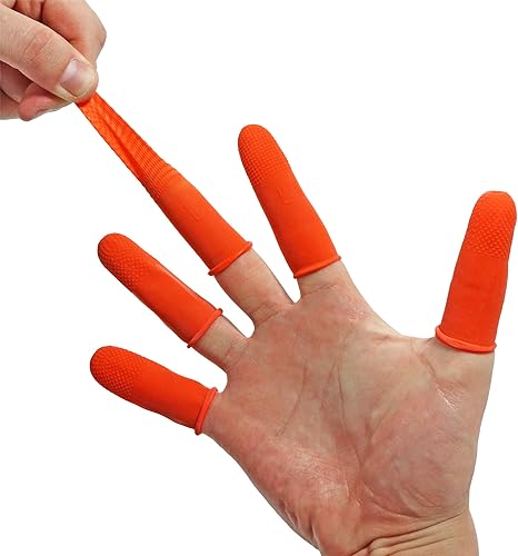 Miniatura 5 de Millennial Essentials 100 catres desechables de látex (tamaño grande), color naranja, antideslizantes, antiestáticos, guantes protectores de dedos