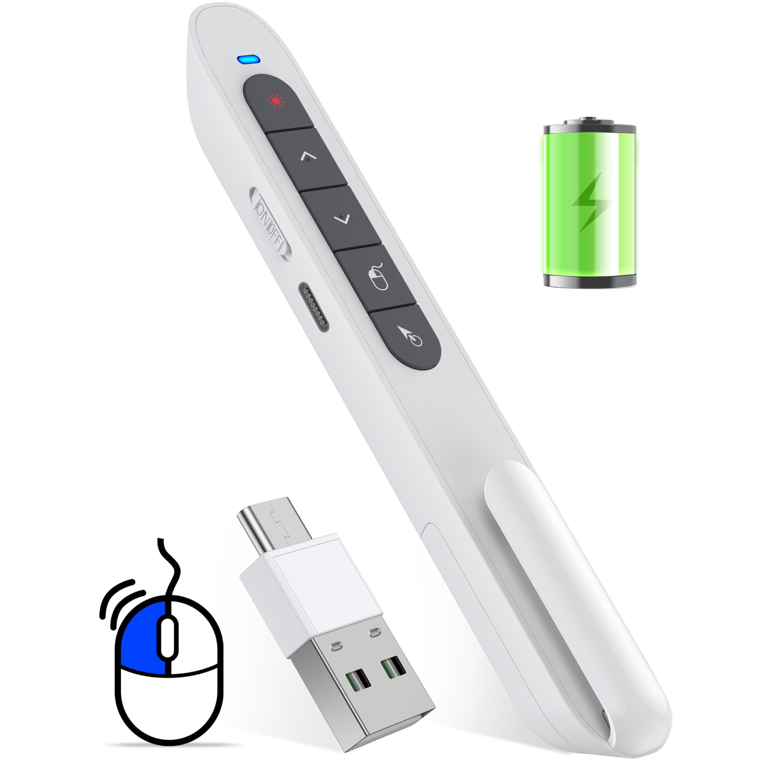 Clicker Air Mouse de présentation rechargeable et télécommande RF 2.4 GHz pour Mac Windows - 8