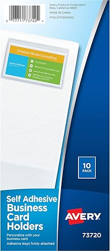 Avery Portatarjetas autoadhesivos transparentes, carga superior, capacidad para tarjetas de 3.5 x 2 pulgadas, paquete de 10 (73720)