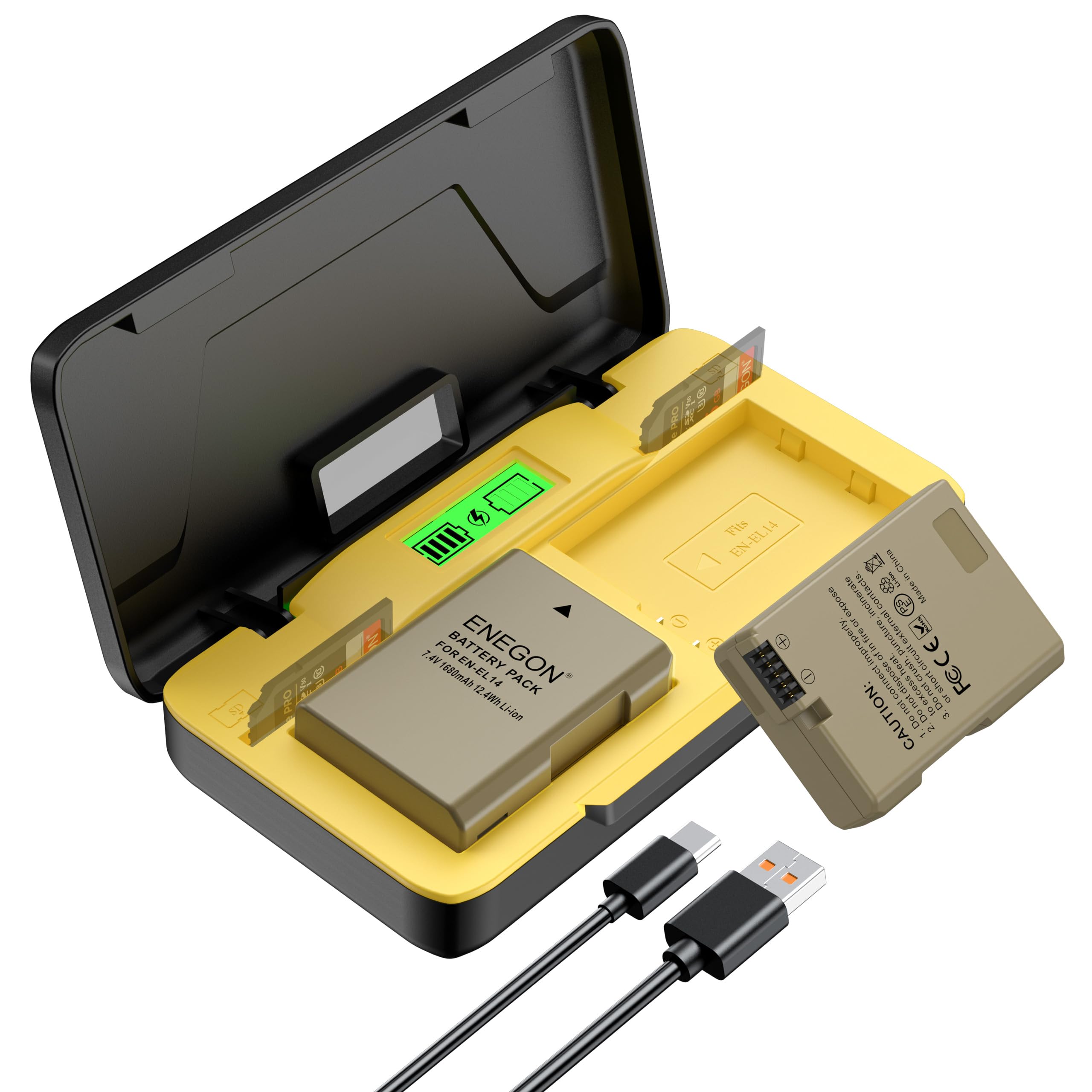 ENEGON EN-EL14 20W Chargeur Rapide à Double Batterie avec Rangement (2X 1680mAh) Compatible avec Nikon D3100, D3200, D3300, D3400, D3500, D5100, D5200, D5300, D5500, D5600, Affichage LCD