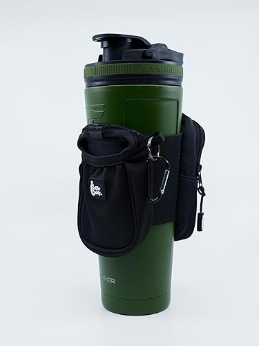 Miniatura 2 de Bottle Caddy Funda para botella de agua de gimnasio con bolsillos laterales con cremallera para tarjetas, llaves, teléfono o cartera para botellas