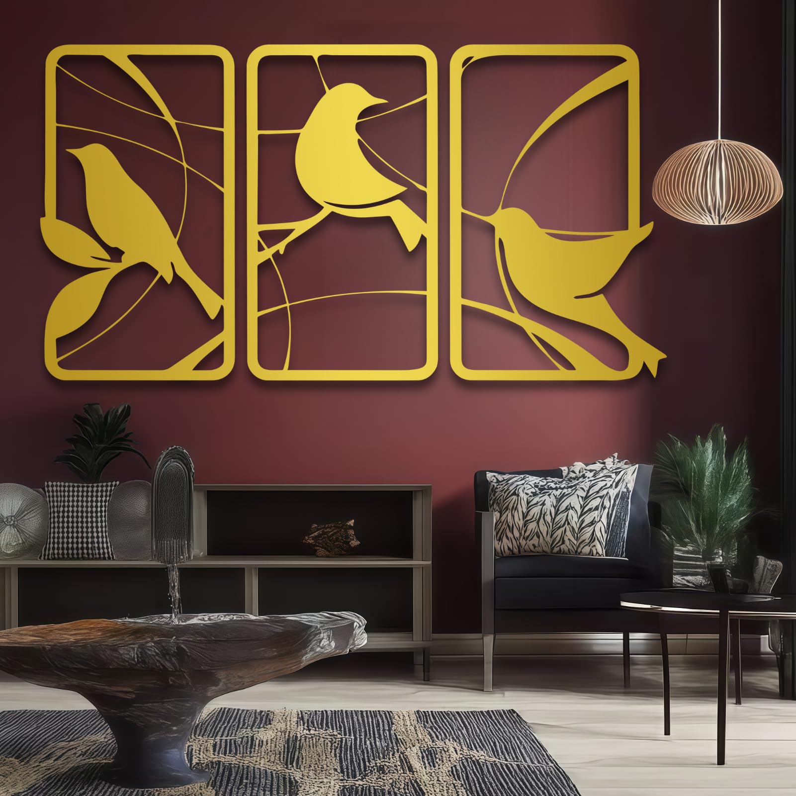 Pájaro de Metal Dorado para Pared, decoración de Pared con líneas geométricas de Metal para Oficina, Escultura Moderna para Sala de Estar, Dormitorio, Pasillo y escaleras, decoración NATU
