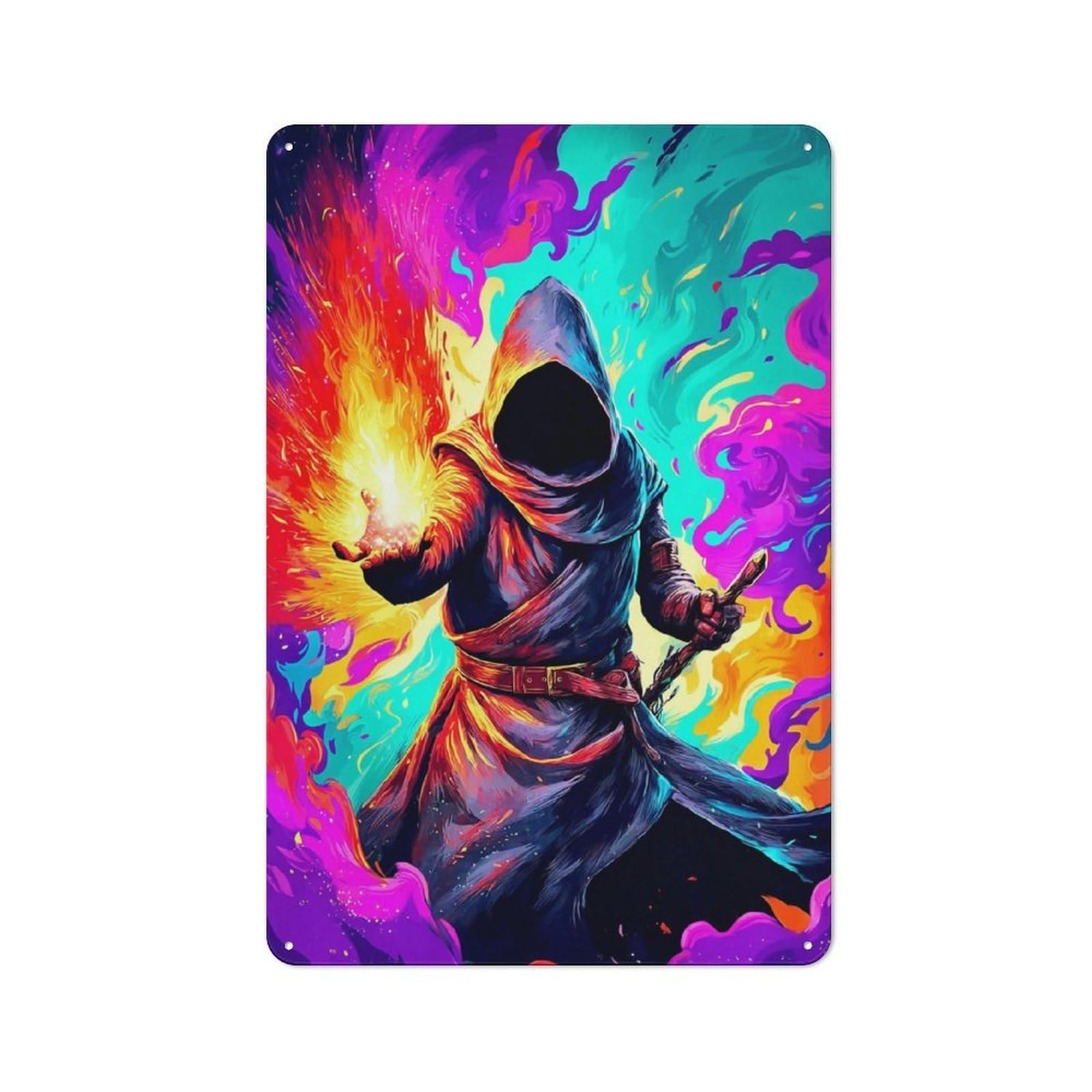Junmoney Shadow Mage Mystic Flame Vintage Metal Plaque 30X20cm, Bistro Wall Plaque For Coffee Bar, Kitchen, Bistro Or Tea Corner