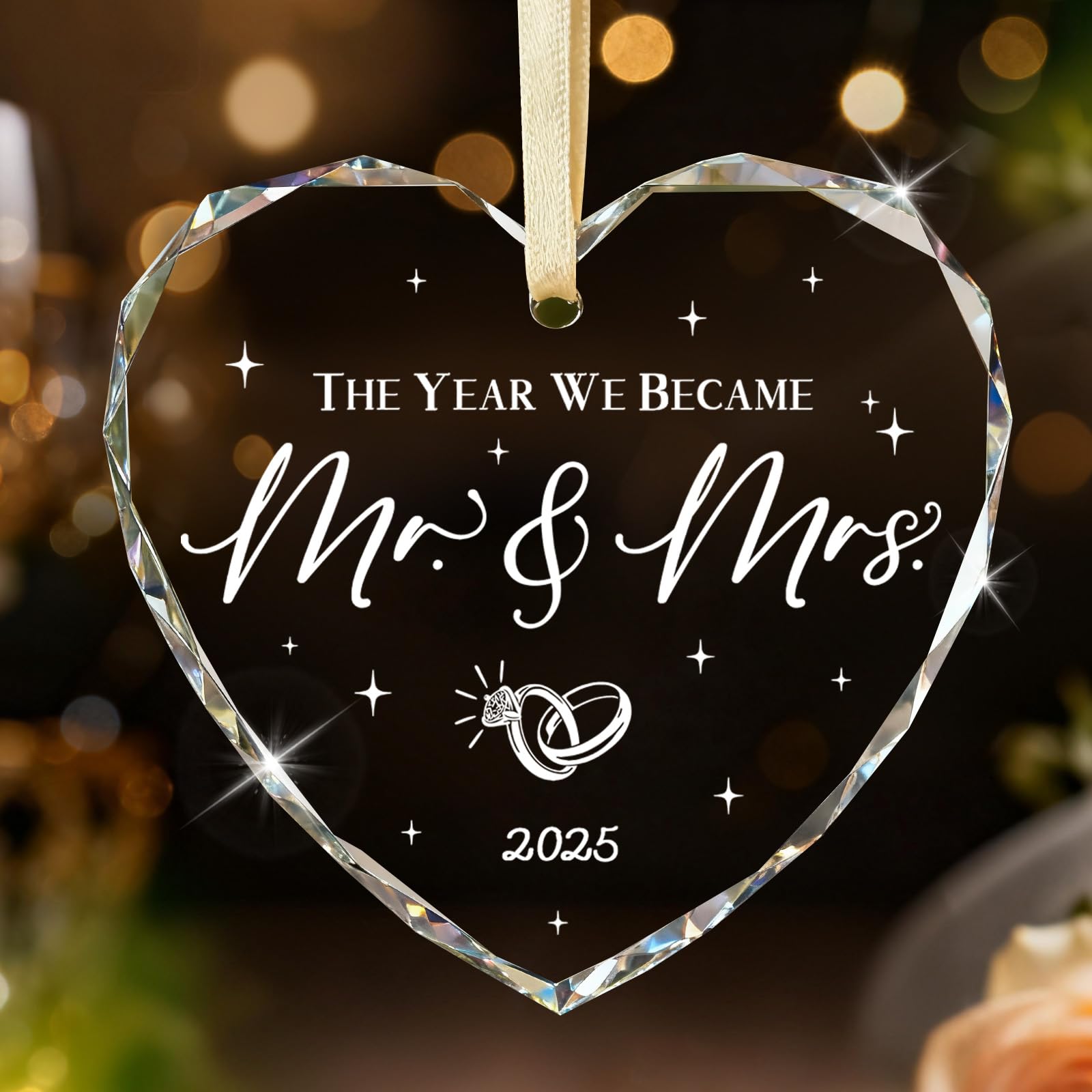 Emibele Wedding Gifts for Couples, Crystal Glass Bridal Shower Gifts for Bride, Wedding Present for Newlyweds, The Year We Became Mr and Mrs Ornaments, Newlyweds Christmas Married Ornament 2025 โ image 1
