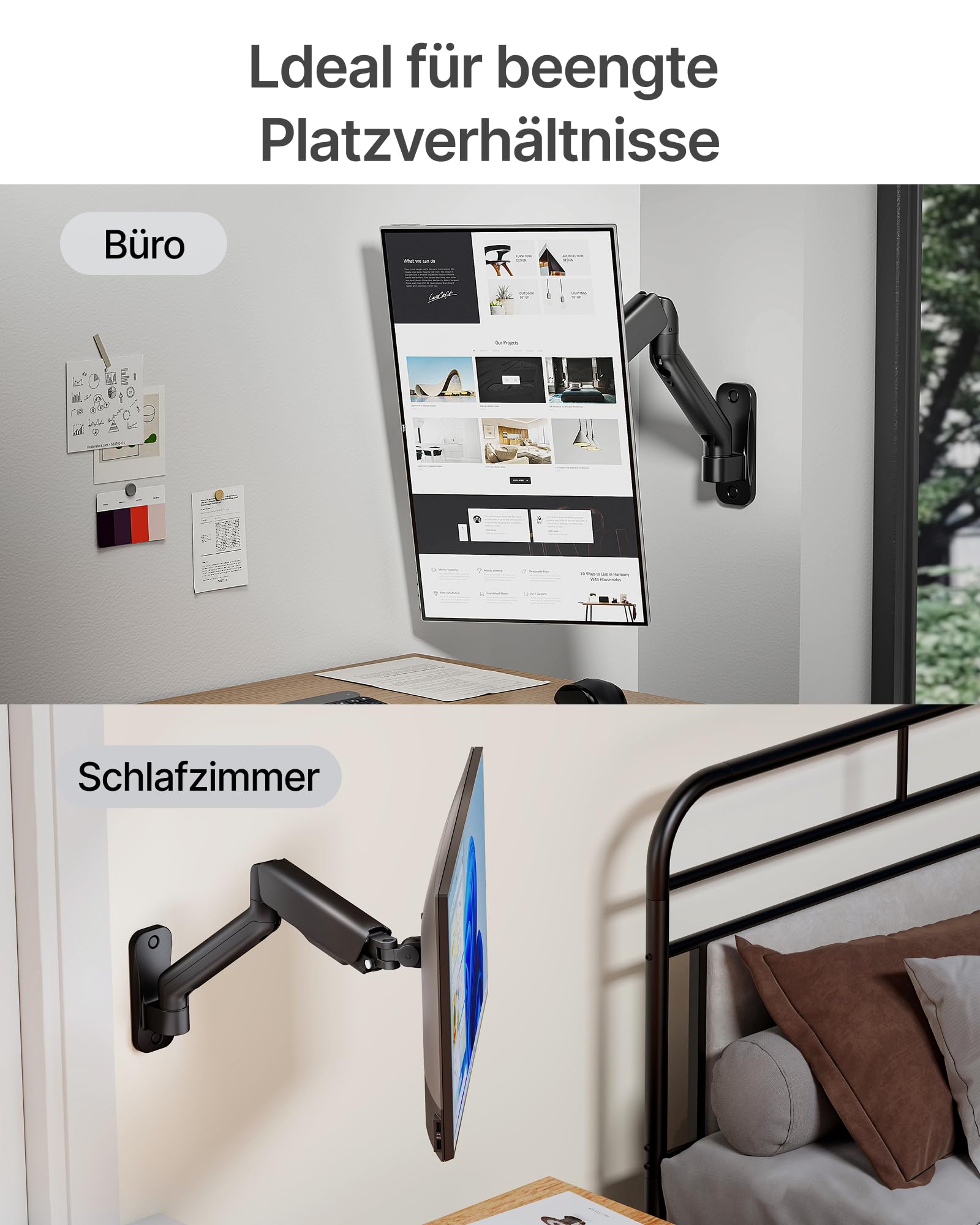 monTEK Monitor Wandhalterung für 17-32 Zoll LED/LCD Bildschirm bis 9 kg, Schwenkbare und Neigbare Monitor Arm, Monitor Halterung mit Höhenverstellbar, VESA 75/100