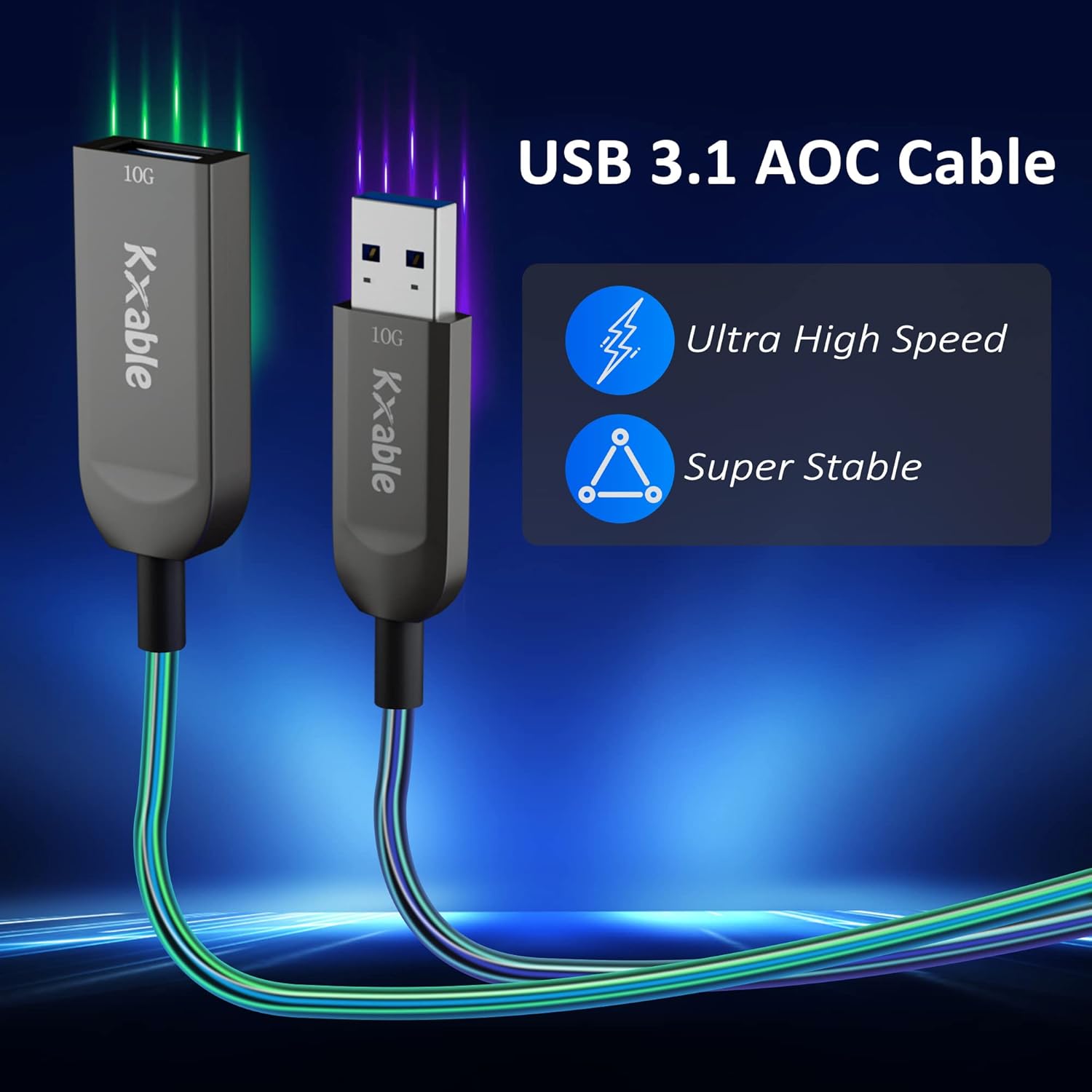 kxable usb 3 1 extension cable 50 feet usb active optical male to female extender cord high speed 10gbps data transfer compatible with usb 3 0 us