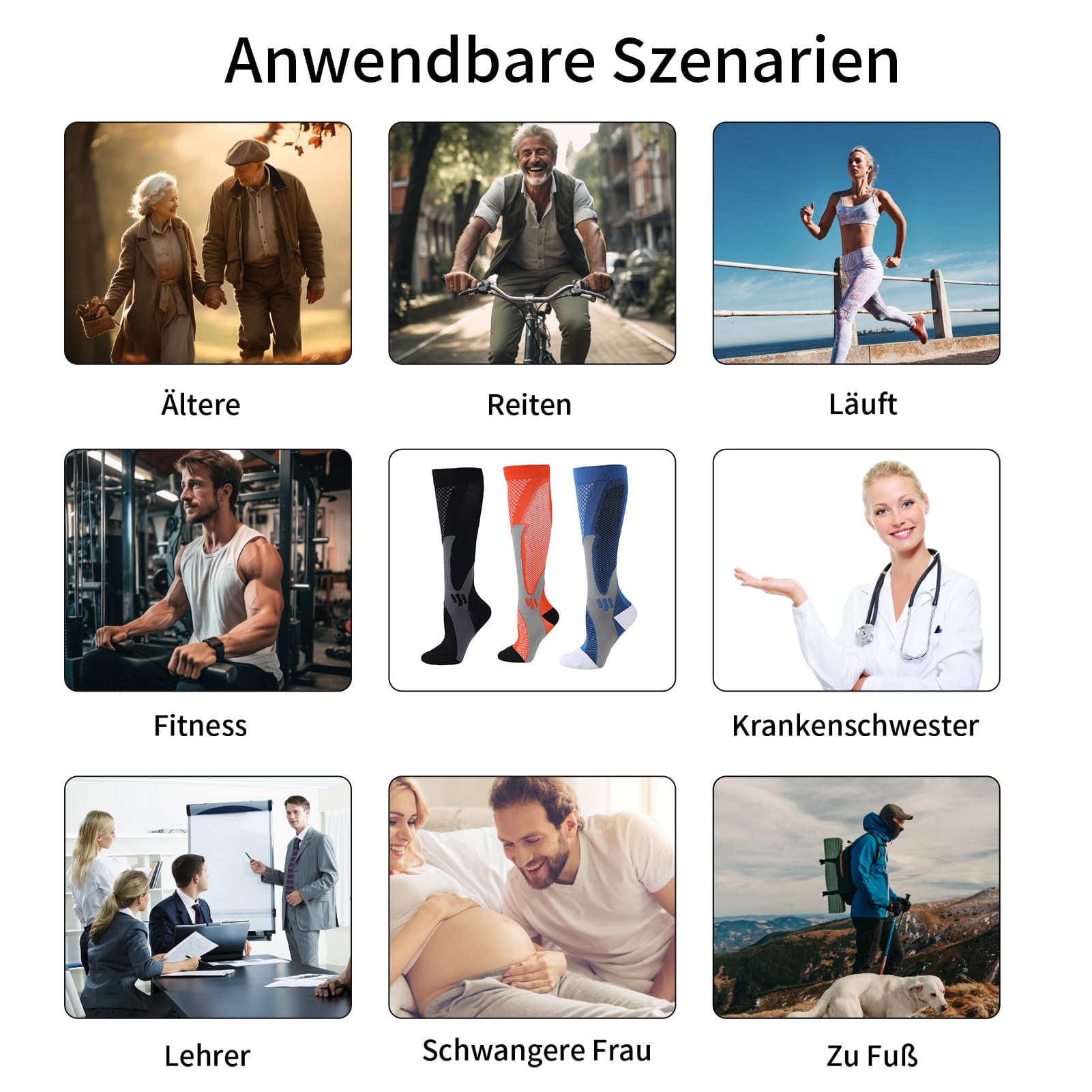 OSLEN Medias de compresión para hombre, calcetines de compresión para hombre y mujer, calcetines de compresión para deportes, vuelo, correr, viajes, ciclismo, fútbol, enfermeras, 15-20 mmHg