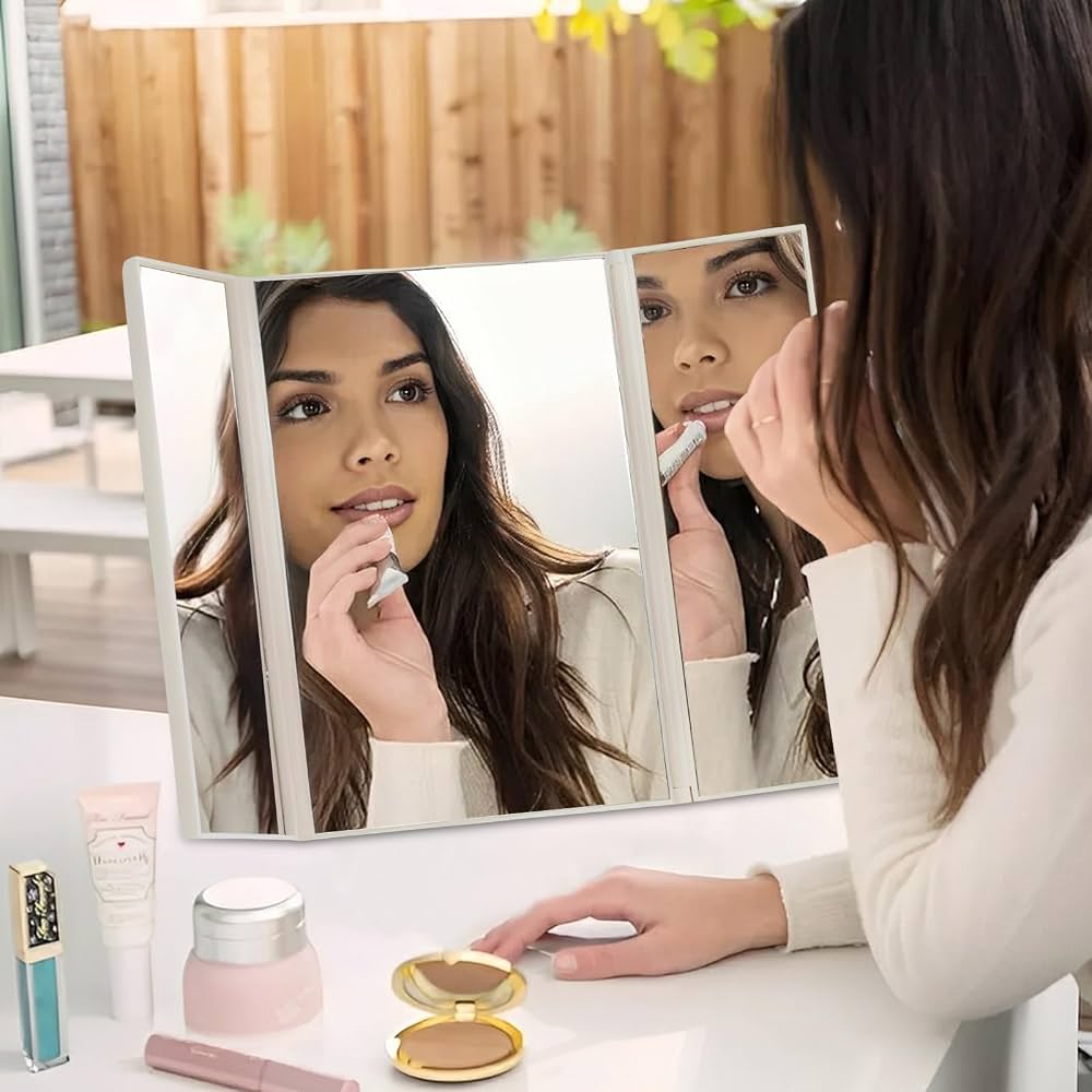 TAIZER Miroir Coiffeuse, Miroir Maquillage,3 Faces Pliables, Voyage Portable, Peut être utilisé comme Support de téléphone Portable,Miroirs Portatifs à Double Usage
