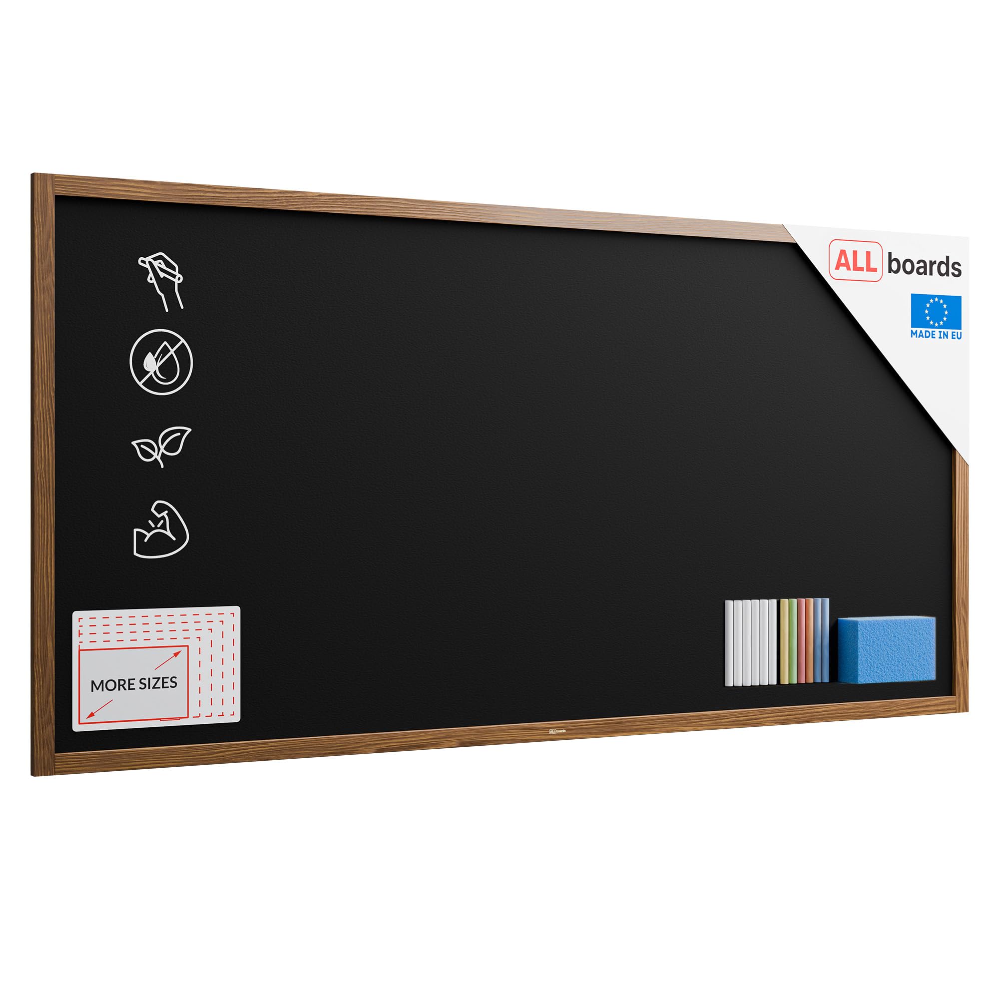 ALLboards Chalkboard with Varnished Wooden Frame 200x100cm, Large Chalk Board, Blackboard