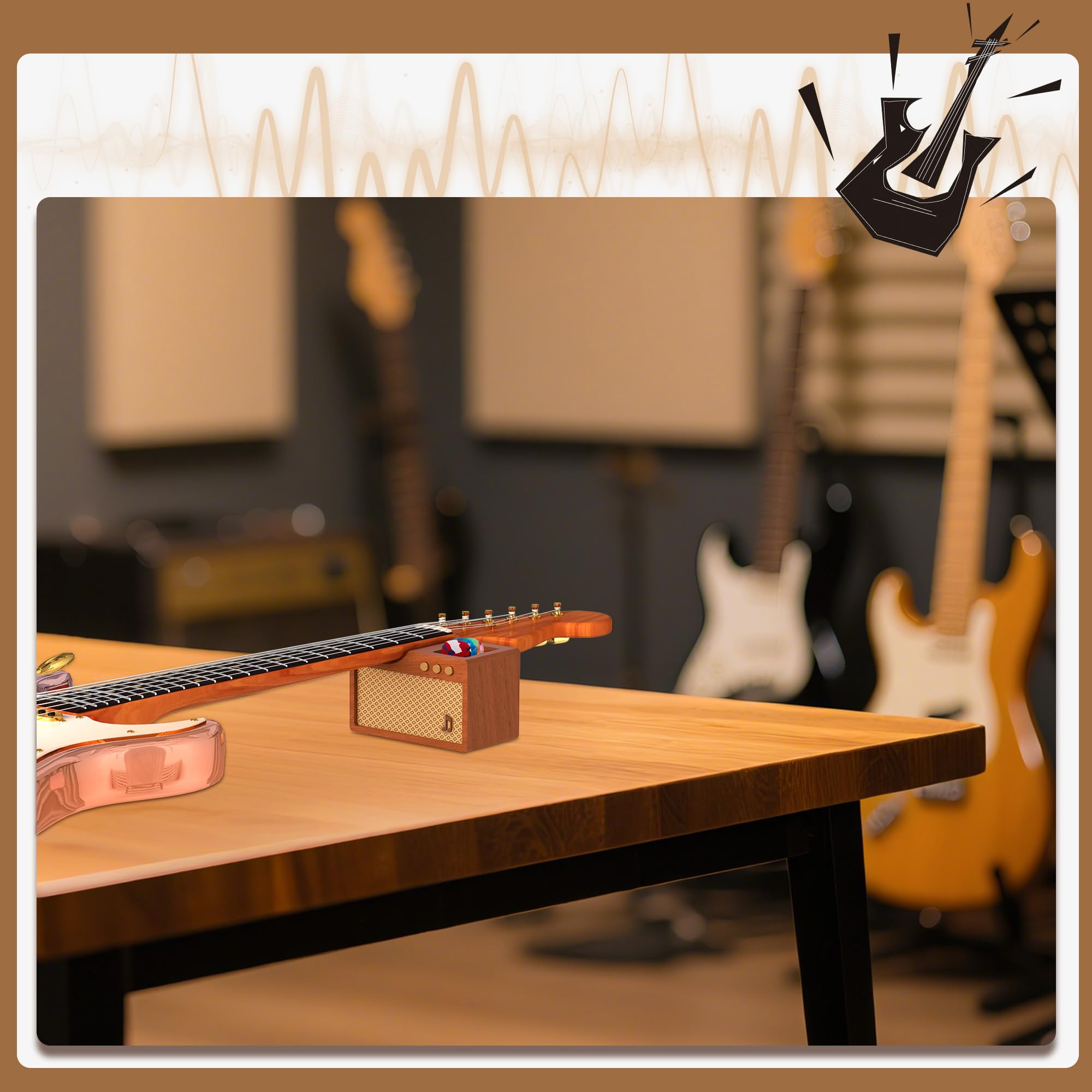 CoolGift Mart Guitar Accessories, Solid Wood Amp Styled Guitar Neck Rest with Pick Holder - Image 4