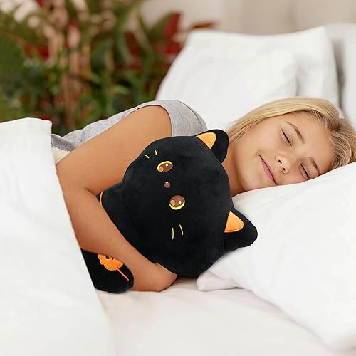 Miniatura 3 de Peluche de gato negro de 15 pulgadas, almohada de felpa esponjosa, juguete de peluche abrazable, peluches esponjosos, regalo de cumpleaños de