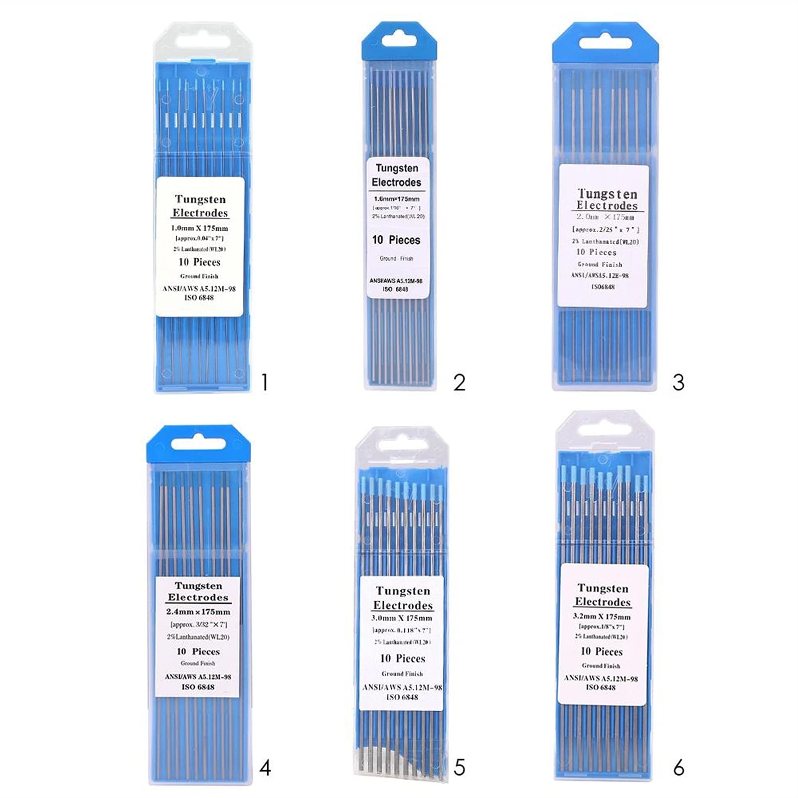 Lot de 10 tiges de soudage 175 mm WL20 Lanthane Tungstène pour machine à souder 1,0/1,6/2,0/2,4/3,0 mm de diamètre Tig(2,4 x 175 mm)