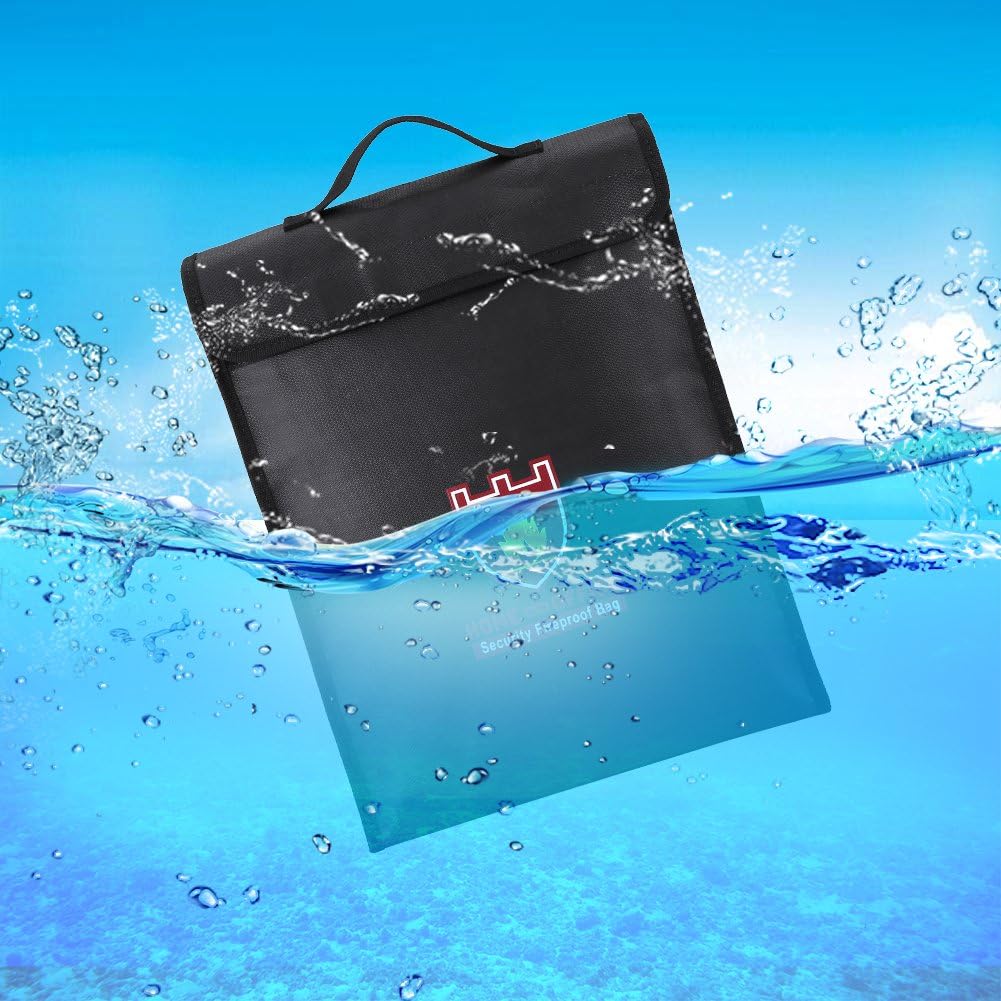 Double Sided Fireproof Bag for Documents and LiPo Battery Safe Storage, Large Fire Resistant Pouch with Handle, Waterproof Money and File Organizer (30.5 * 38 * 6.5CM)