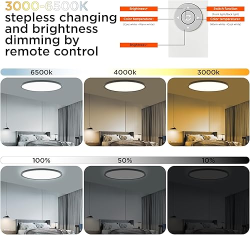 Miniatura 109 de TALOYA Lámpara de techo LED negra de 10 pulgadas, montaje empotrado, CCT 5 en 1 seleccionable (3000K/3500K/4000K/5000K/6500K), 2000LM 0.94 pulgadas