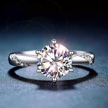 خاتم مويسانيت كلاسيكي من الفضة الإسترلينية عيار 925 عيار 1 قيراط من IJ Color Lab Diamond Jewelry خاتم ذكرى سنوية بسيط الطراز