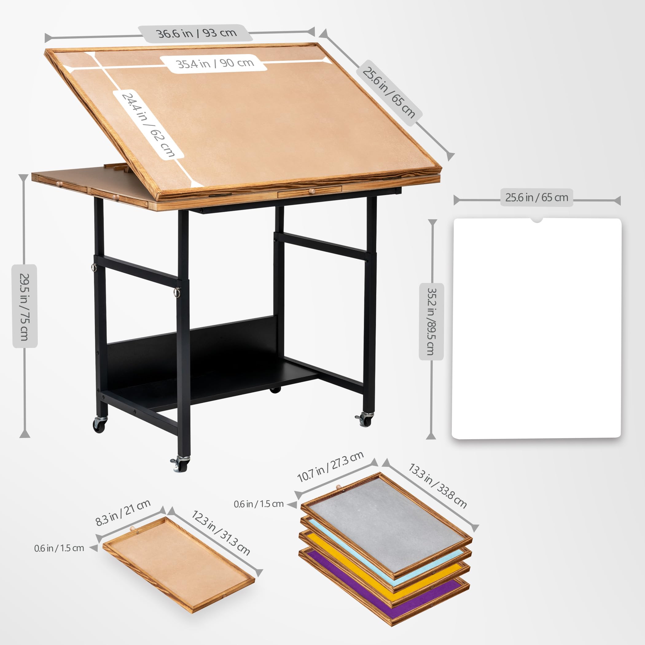 Becko US Table de puzzle avec tiroirs et couvercle, chevalet inclinable avec hauteur réglable jusqu'à 1500 pièces, fermée avec 4 roues