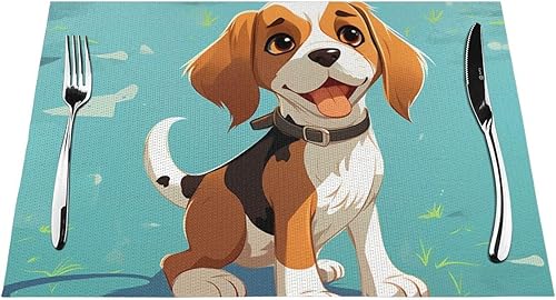 Miniatura 7 de 6 PCS PVC Placemats Set Place Mats Cartoon Beagle Dog Non-Slip Weave Place Mats 12" x 18" Farmhouse Table Mat Set for Family Dinners Wedding Parties