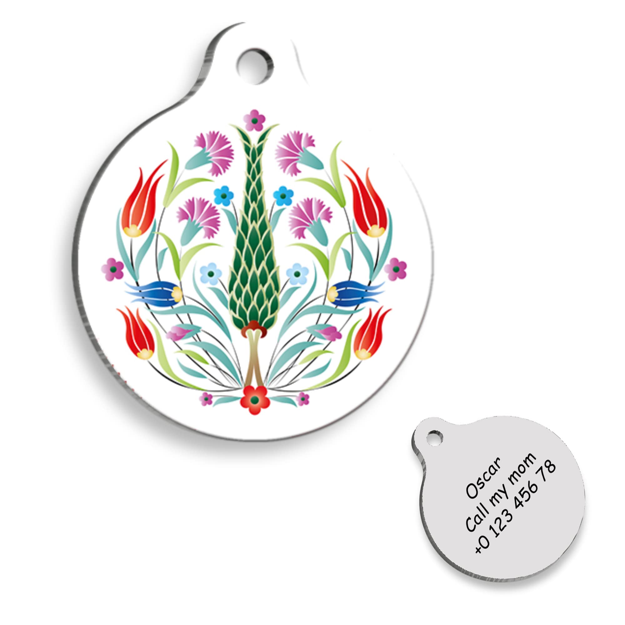 Tulips Flowers Personalized Dog Tag - Custom Name Tag - ID Tag for Dog & Cat - Customized Pet Tags - Dog & Cat Name id Tag - Dog Name Tag - Engraved Dog Tag