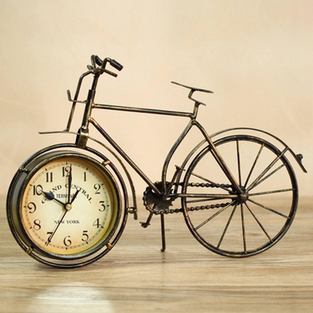 SWEET HOME Rustic Bronze Copper Large Bicycle Clock Decorative Bike Table Clock