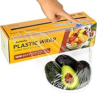 Katbite Plastic Wrap with Removable Slide Cutter, 12" x 1200ft BPA-Free Cling Film Roll, Durable Stretch for Home & Commercial Use