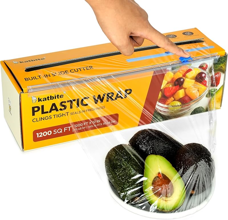 Plastic Wrap with Removable Slide Cutter, 12inch X 1200 Square Foot, Food Service Clear Film Roll, Thick Enough Stronger Durable Stretch for Daily & Comercial Use