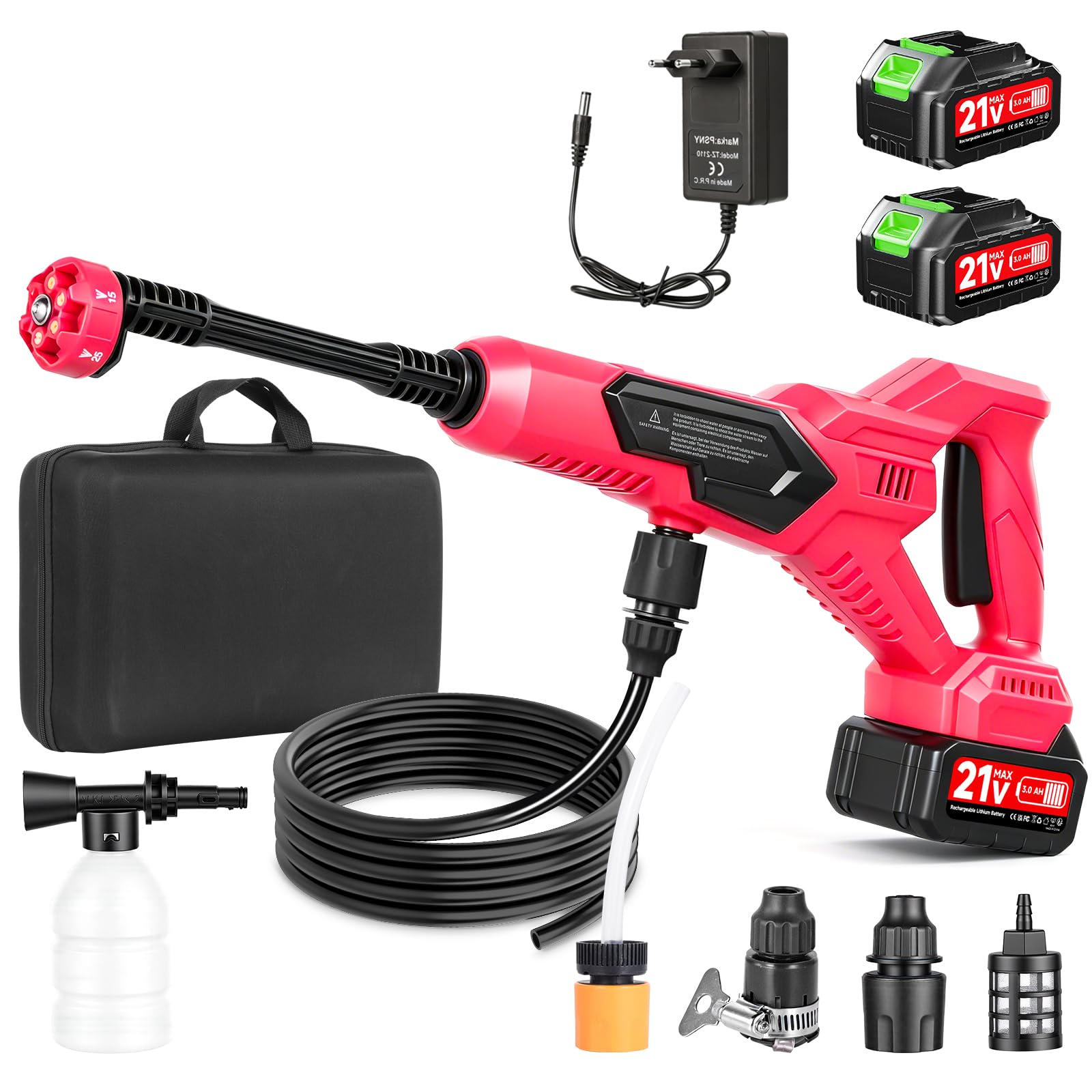 uifame Cordless Pressure Washers 21V, Jet Washer with 2 x 3.0Ah Battery, 120 Bar Portable Power Washer, 6-in-1 Nozzle, Foam Bottle, 5M Hose, Pressure Washer Gun for Car, Patio & Garden