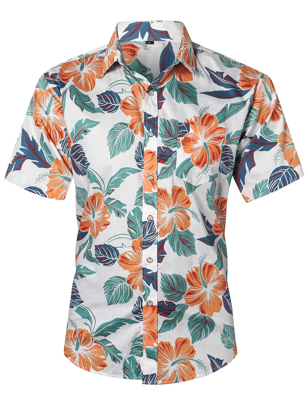 Jandukar Men's Aloha Hibiscus Hawaiian-Print Summer Casual Shortsleeve Shirts(2XL,White/572)