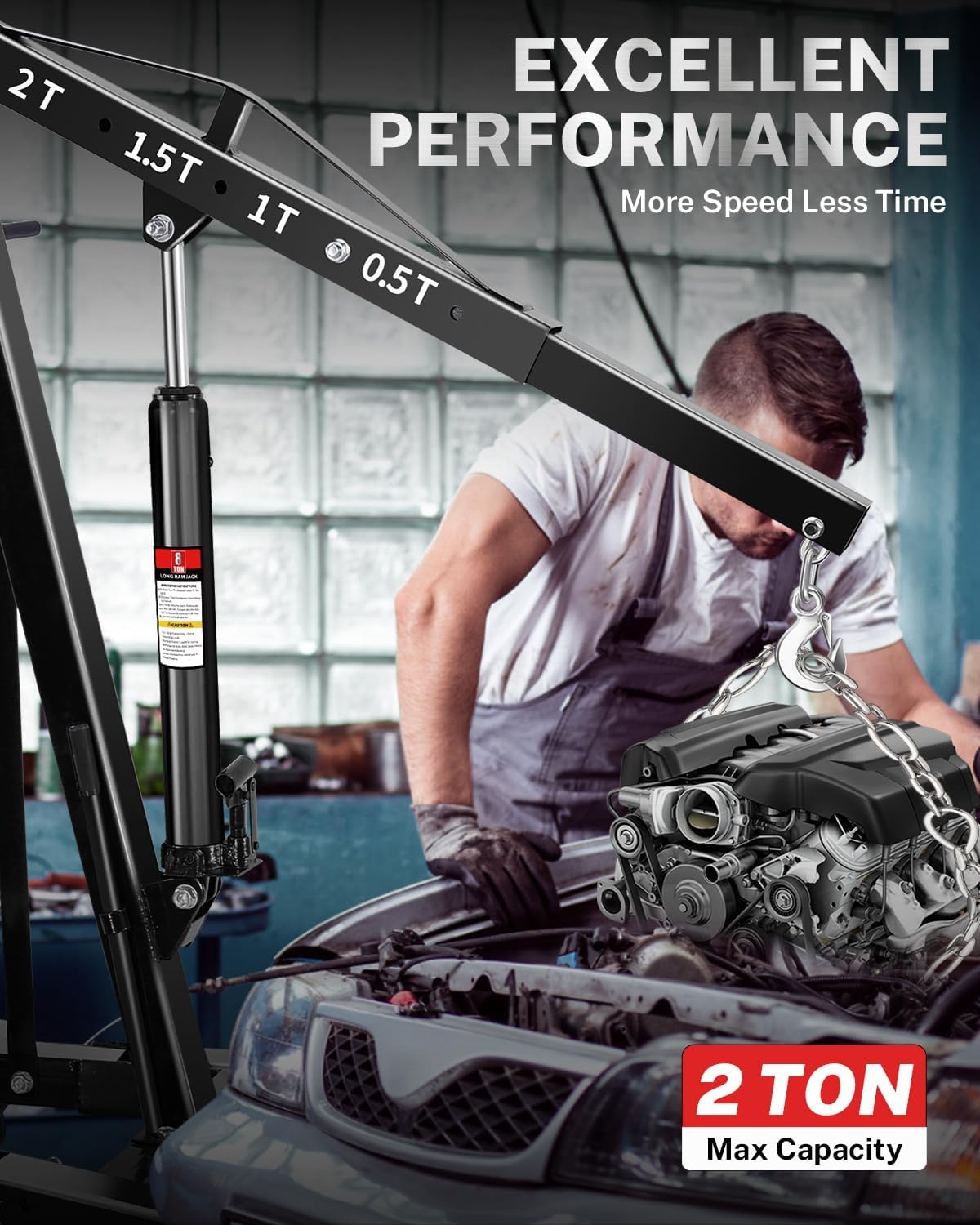 2 Ton Hydraulic Engine Hoist Crane, Folding Heavy-Duty Cherry Picker with 6 Locking Wheels & 4 Boom Positions, for Truck/SUV Engines, Garage Workshop, Industrial Lifting (Net Wt. 157 lbs)