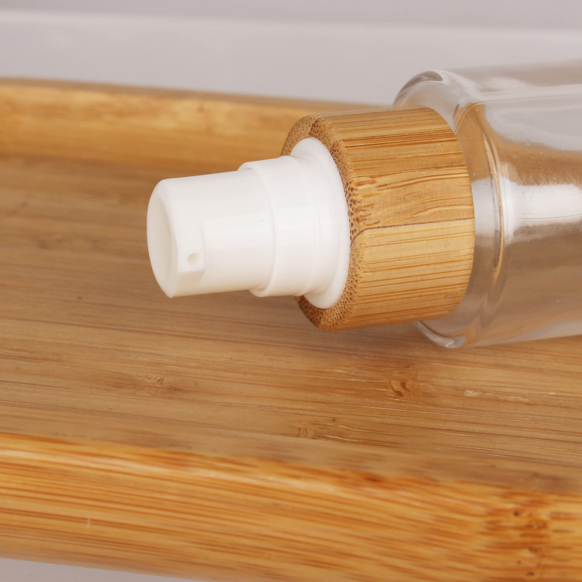 COSIDEA 6 pcs Empty 1oz / 30ml bamboo lids clear glass bottle with lotion pump dispenser - Image 4