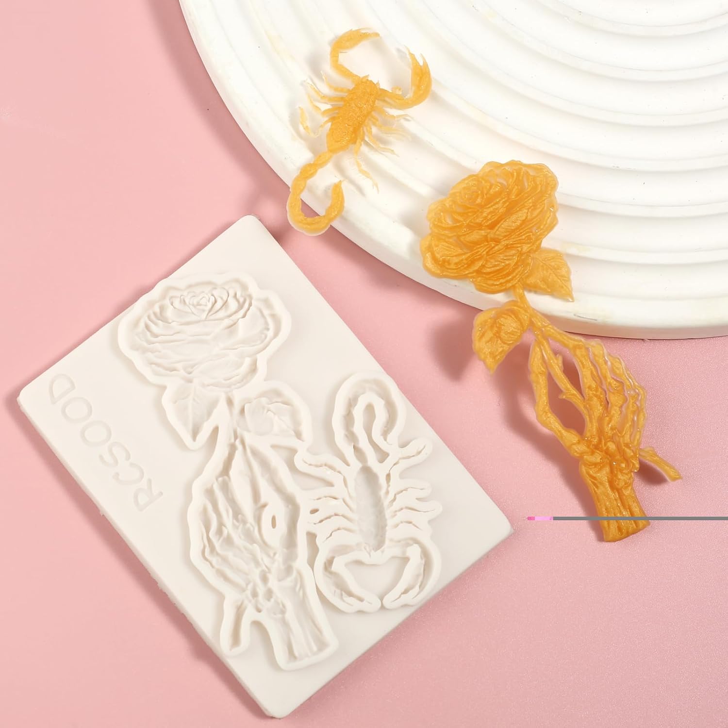 1 Pcs Rose Flower Silicone Mold, Halloween Scorpion Chocolate Fondant Mold For Cupcake Toppers, Cake Decoration, Candy Sugar Craft Dough Resin Clay Plaster Easy to Clean and Demold - Image 2