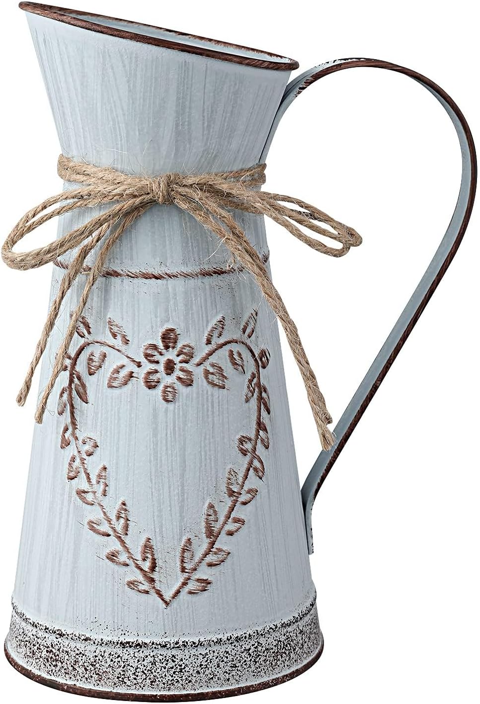 YoillioneMetal Vase, Light Blue Jug Vase with Handle, Rustic Flower Vase for Home Garden Decor, Small Tin Vase for Wedding