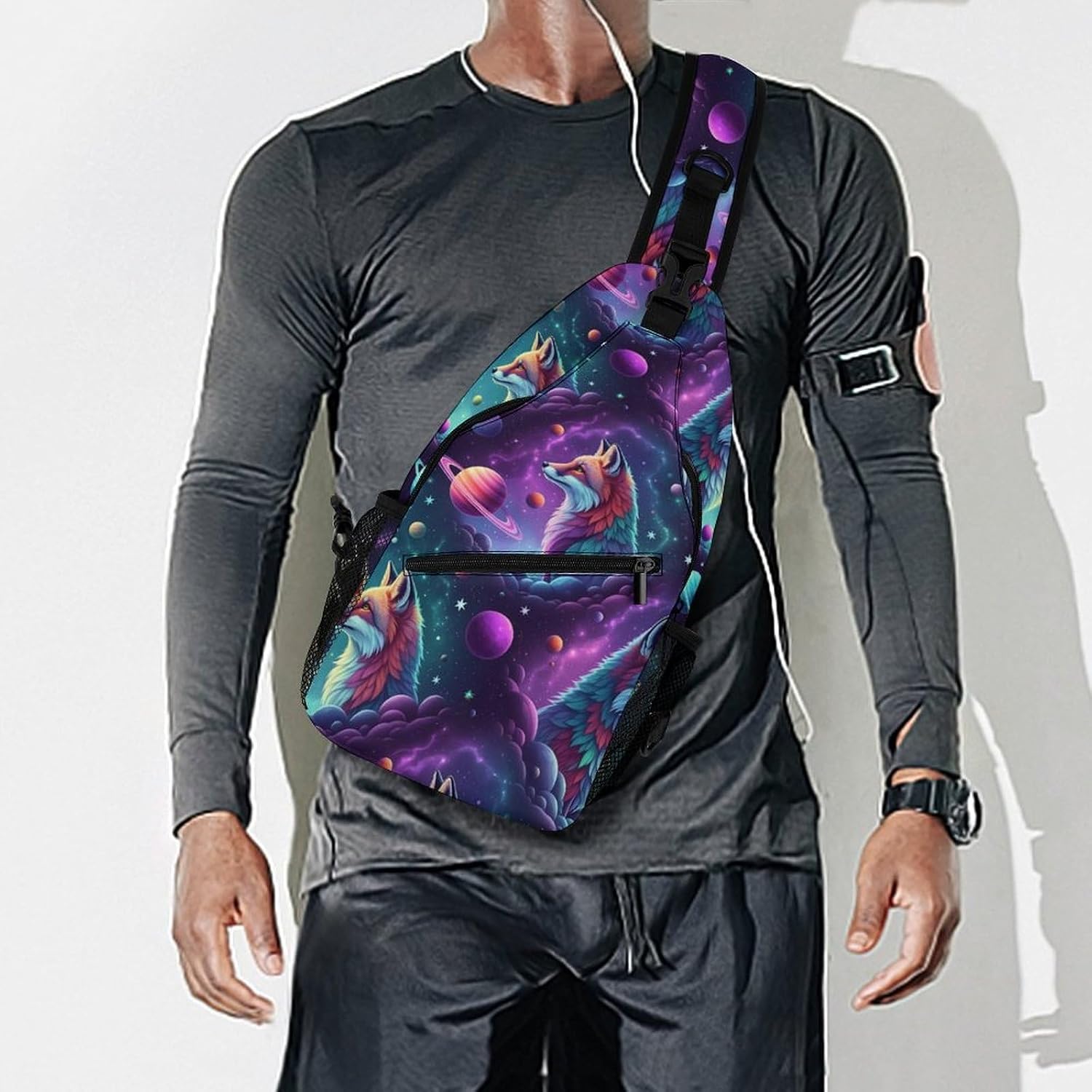 Fashion Traveling Running Casual Chest Bag, Dress Decor Sling Backpack, Shoulder Bag Casual Day Pack Space Fox