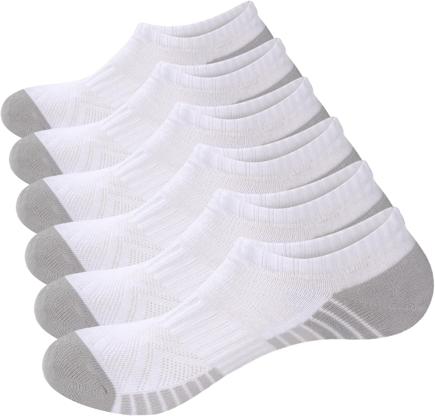 YUEDGENo Show Socks Womens Black & White Cotton Cushioned Low Cut Ankle Running Athletic Socks for Women Size 4-12, 6 Pairs