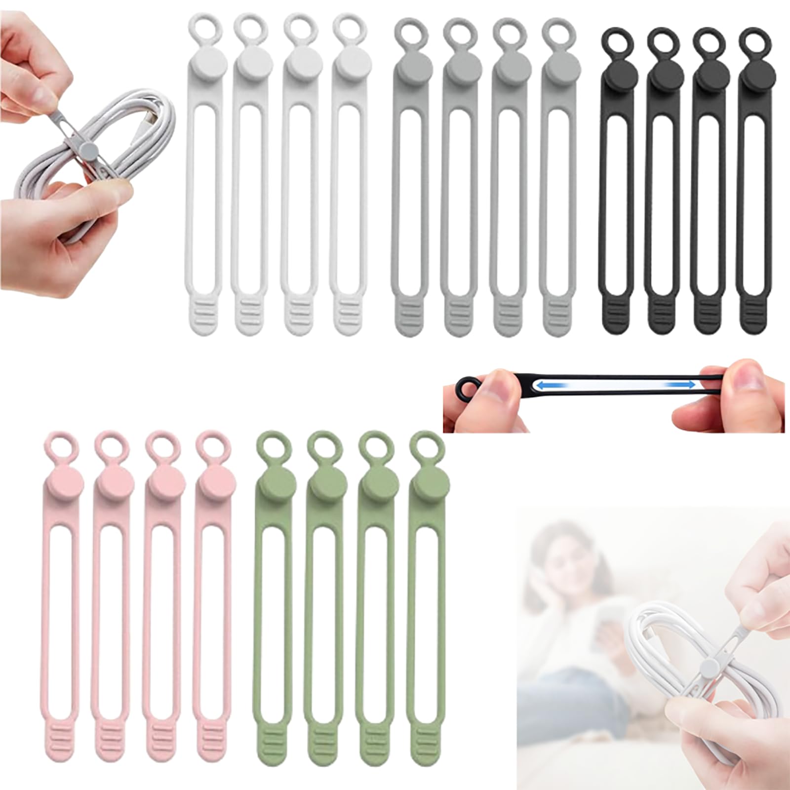 Data Cable Organizer 2026 Upgrade Silicone Headphone Organizer Silicone Cable Ties Reusable Cable Management Organizer Multipurpose Elastic Cord