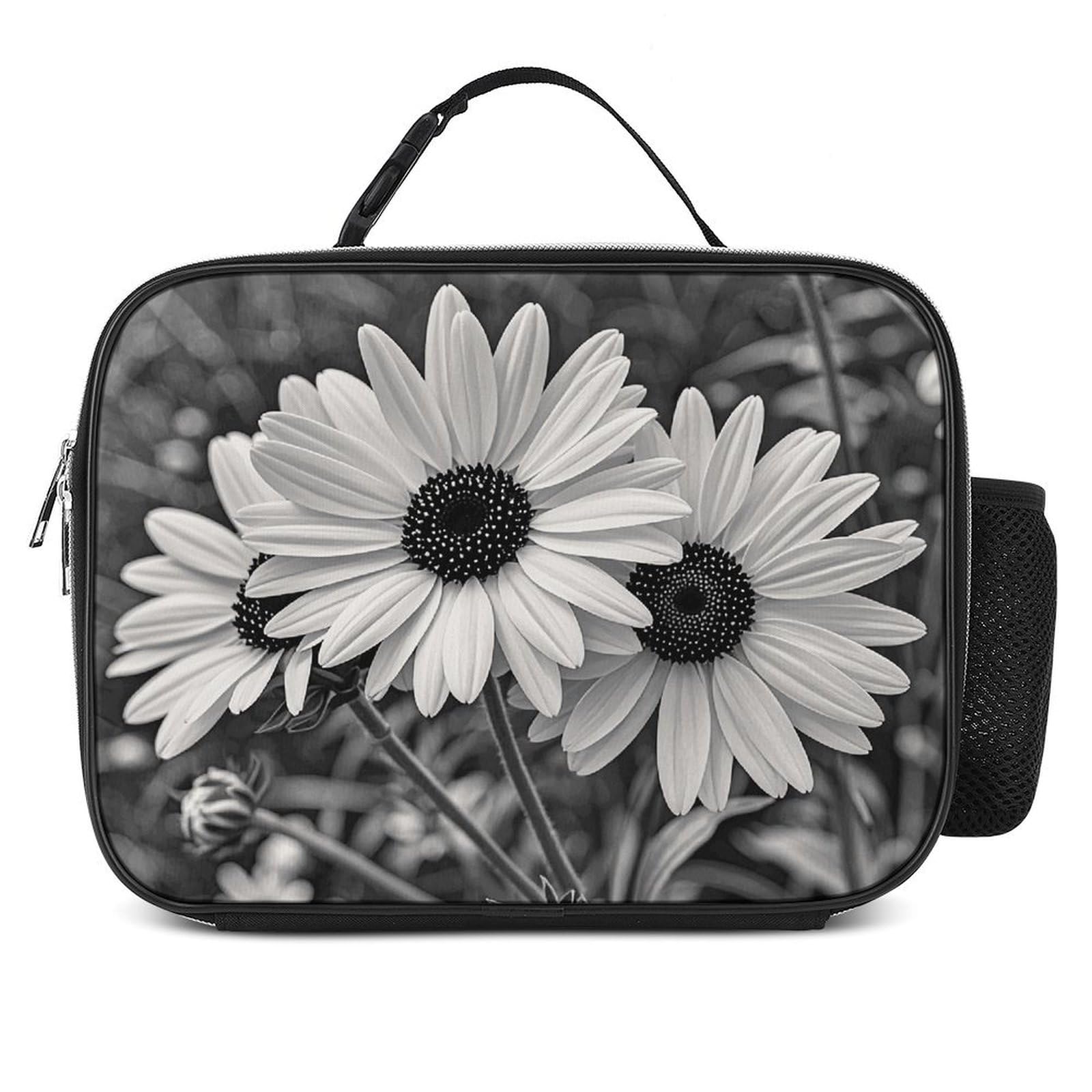 Amazon.com: Lunch Bag Black And White Flowers Lunch Box for  display picture 3